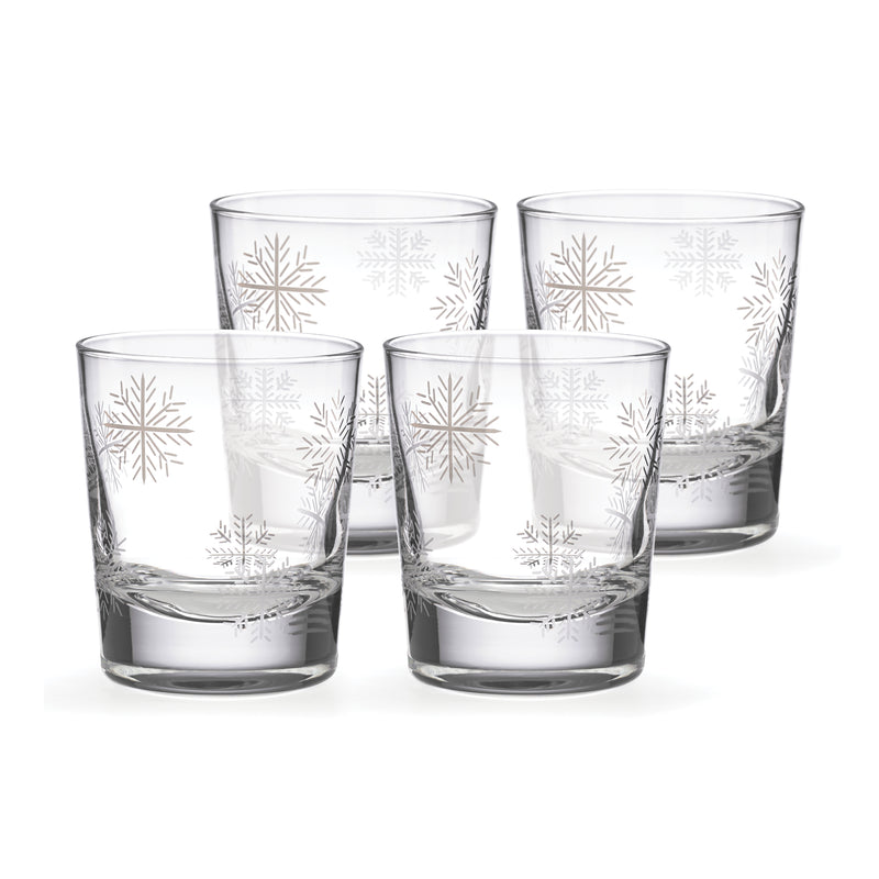 Lenox Alpine set of 4 double old-fashioned glasses with etched snowflake pattern