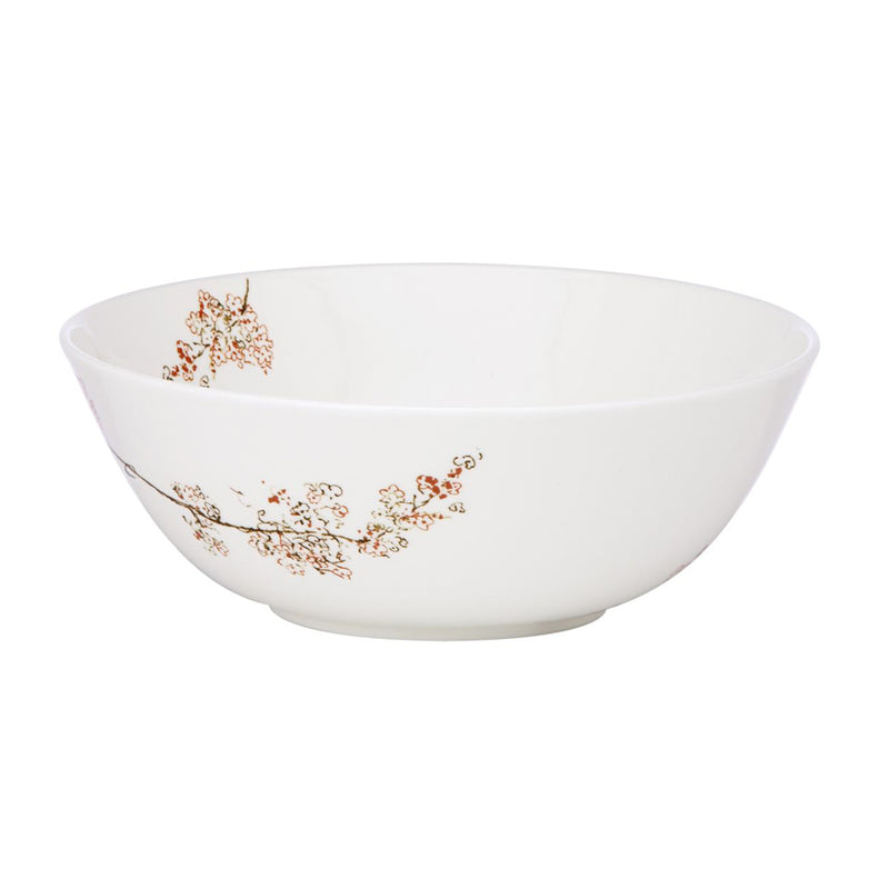 Lenox Chirp large serving bowl, white porcelain with orange floral bird pattern