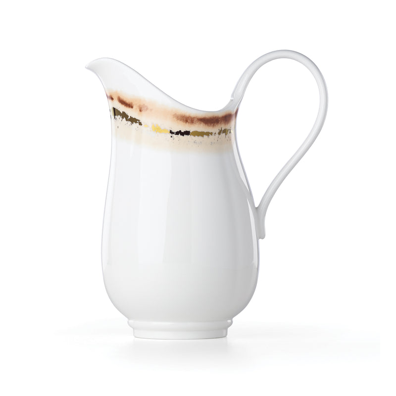 Lenox Fall Radiance ceramic pitcher, white with gold-brown speckled rim and curved handle