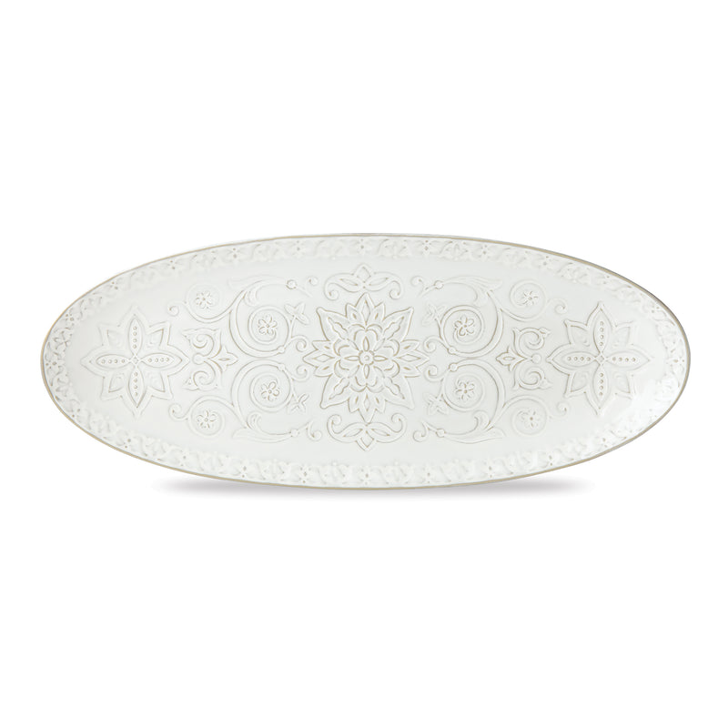 Lenox Global Tapestry white porcelain oval serving platter with embossed floral border