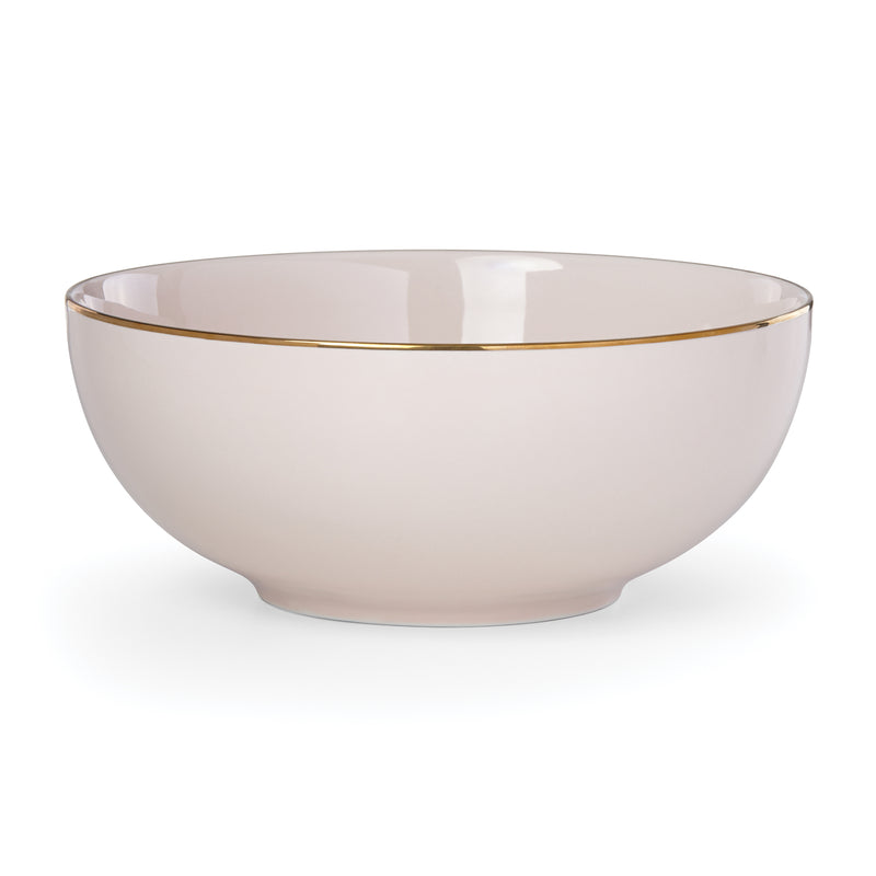 Blush pink porcelain serving bowl with slim gold rim