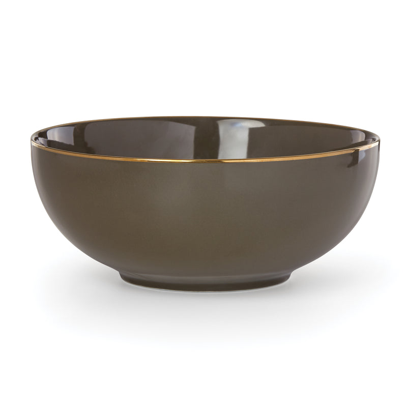 Lenox medium porcelain serving bowl, dark slate gray with gold rim