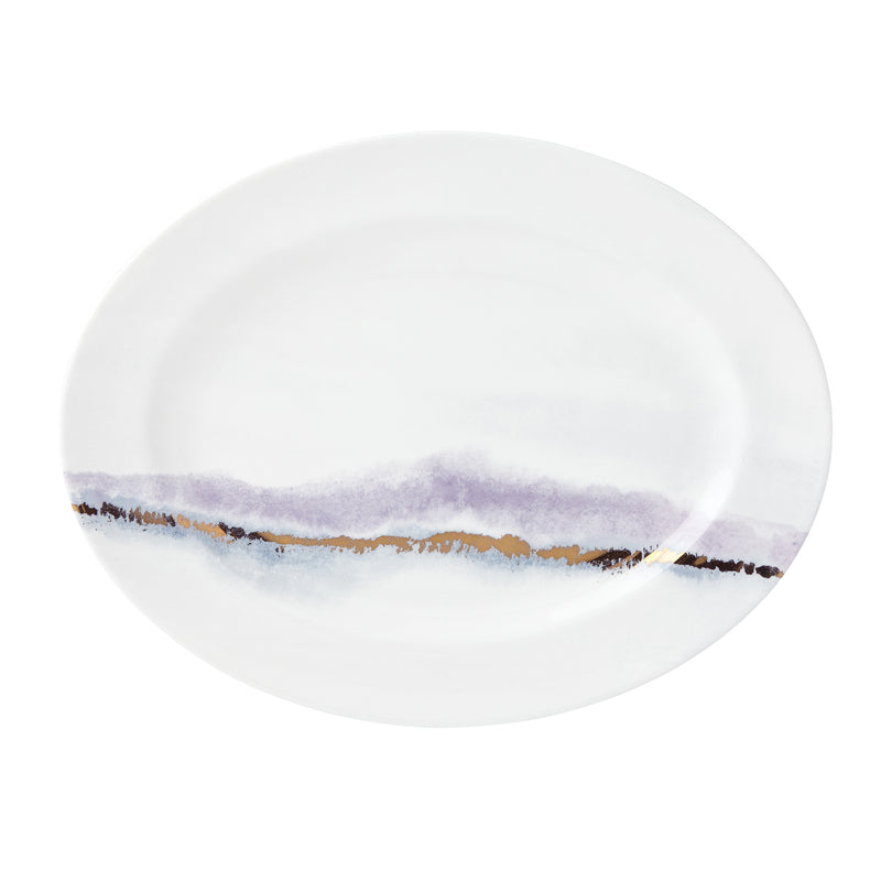 Lenox Winter Radiance oval platter with gold and blue rim accent