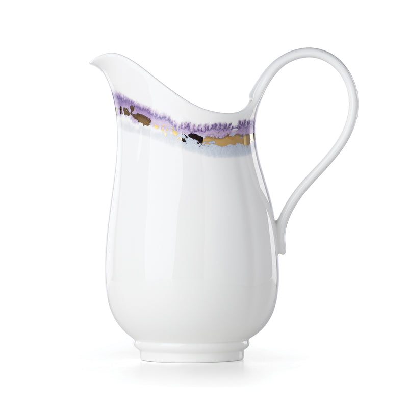 Lenox Winter Radiance ceramic pitcher, white with purple and gold band trim