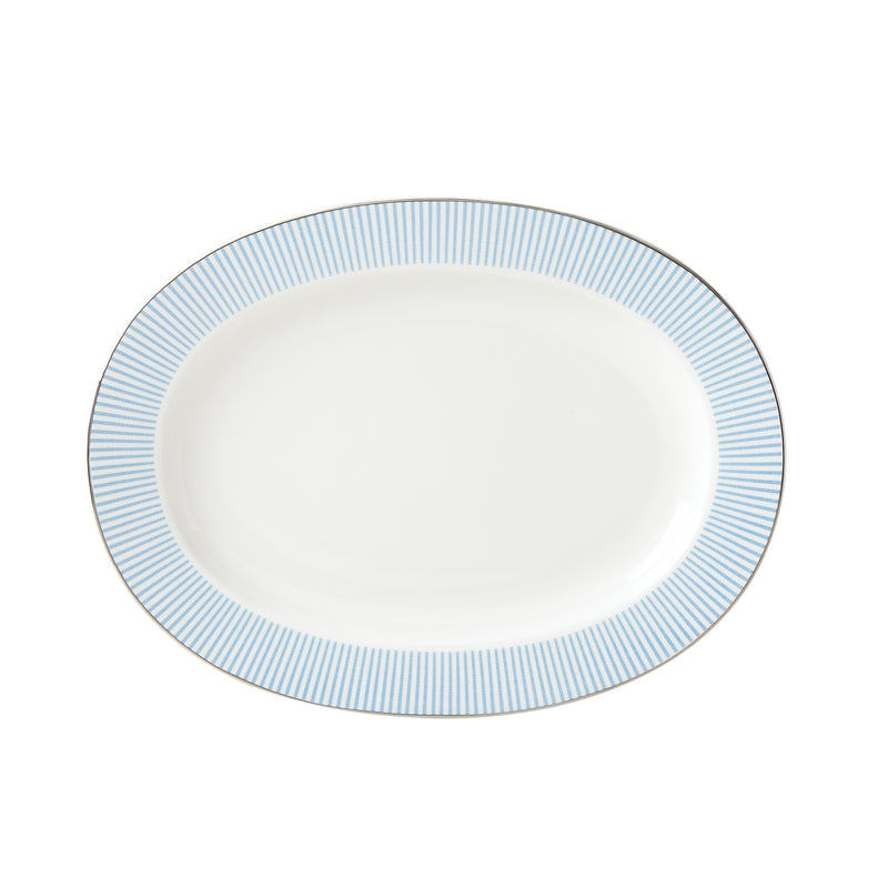 Kate Spade New York oval ceramic serving platter with blue striped rim and white center