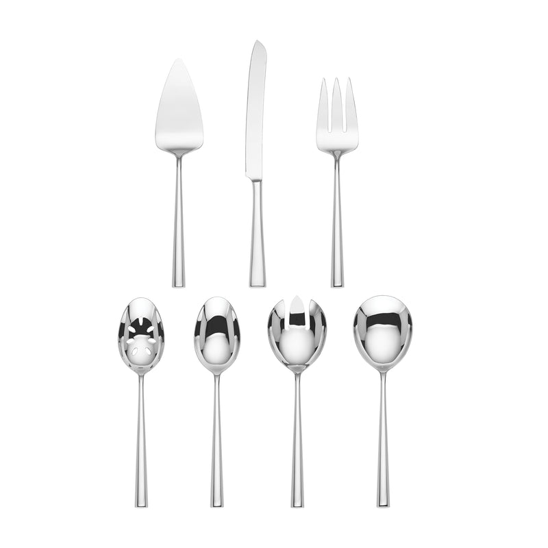 Stainless steel entertaining set, 7-piece cutlery with forks, knives, and spoons