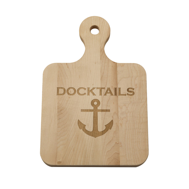 Light maple wood nautical serving board with anchor engraving and hanging hole