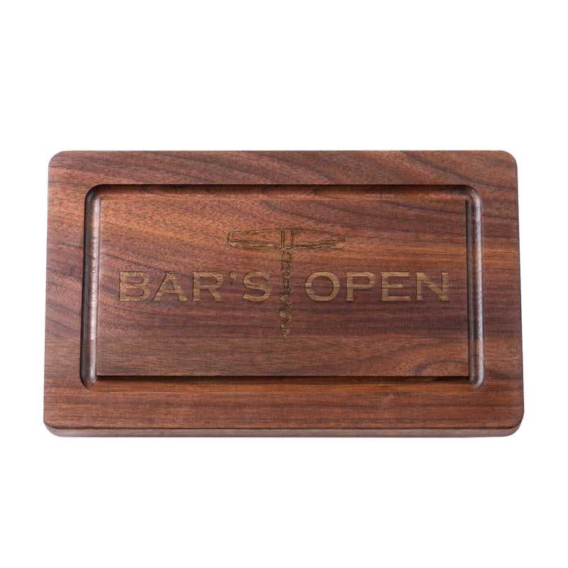 Rectangular black walnut cutting board with engraved 
