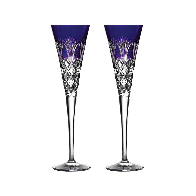 Waterford crystal violet toasting flute set of 2 with faceted diamond cut stems