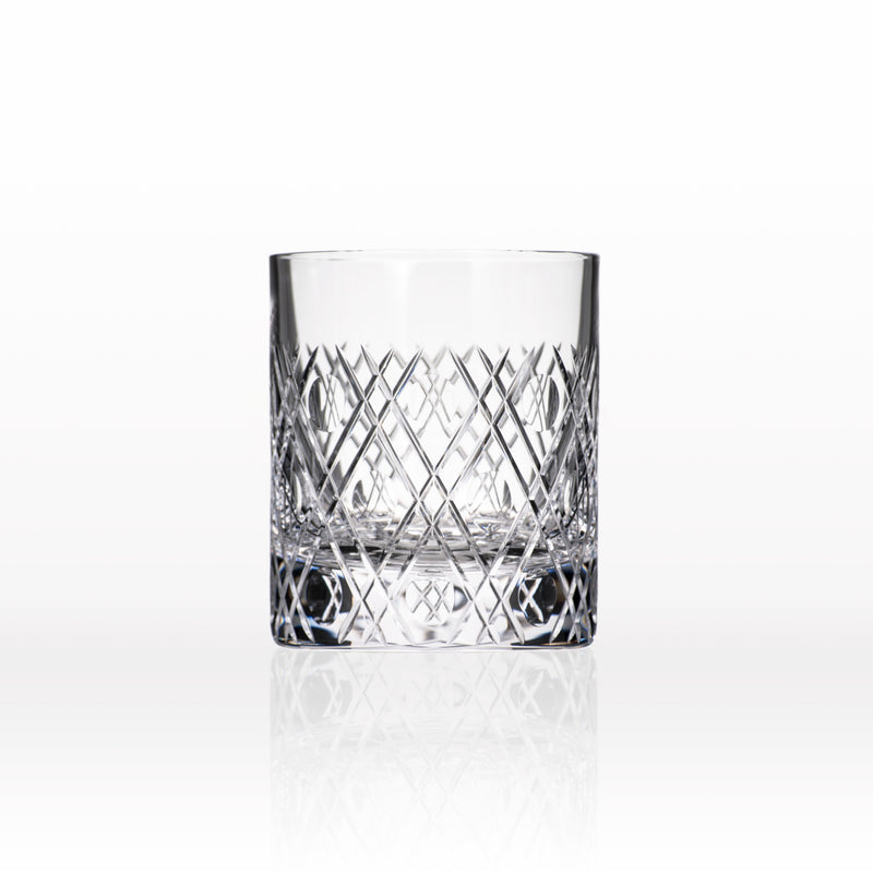 Clear double old-fashioned glass with faceted diamond-cut pattern