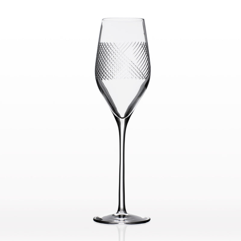 Rolf Glass Bourbon Street champagne flute with etched diamond pattern, clear glass, set of 4