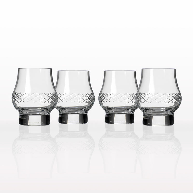 Rolf Glass Diamond bourbon snifter set of 4, clear cut-glass with faceted diamond detail