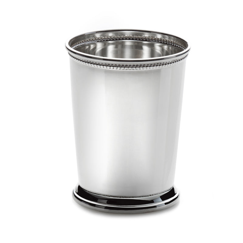 Sterling silver beaded mint julep cup with textured rim and polished base