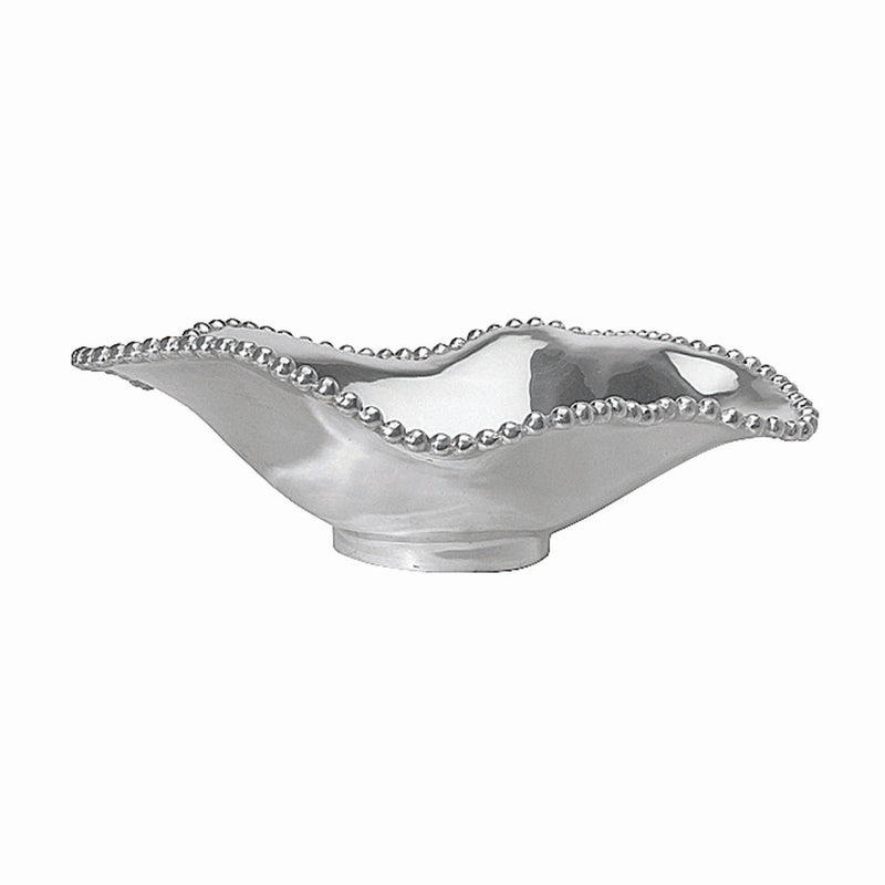 Mariposa wavy bowl with silver beaded chain rim, smooth reflective finish