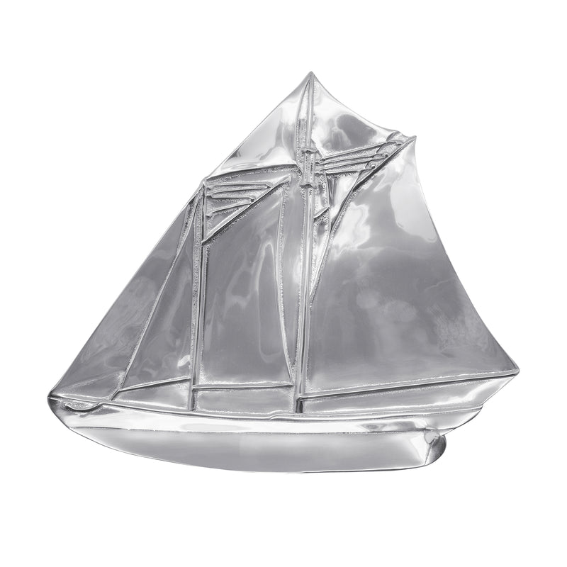 Silver sailboat-shaped adventure platter with raised deck and sails