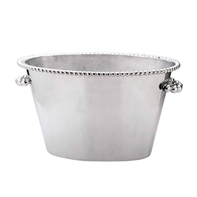 Mariposa pearled ice bucket with beaded rim and pearl ball handles, silver