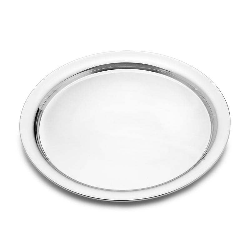 Empire pewter oval presentation tray with raised rim, reflective metal finish