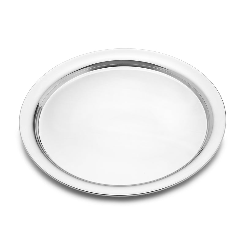 Medium round pewter presentation tray with raised rim