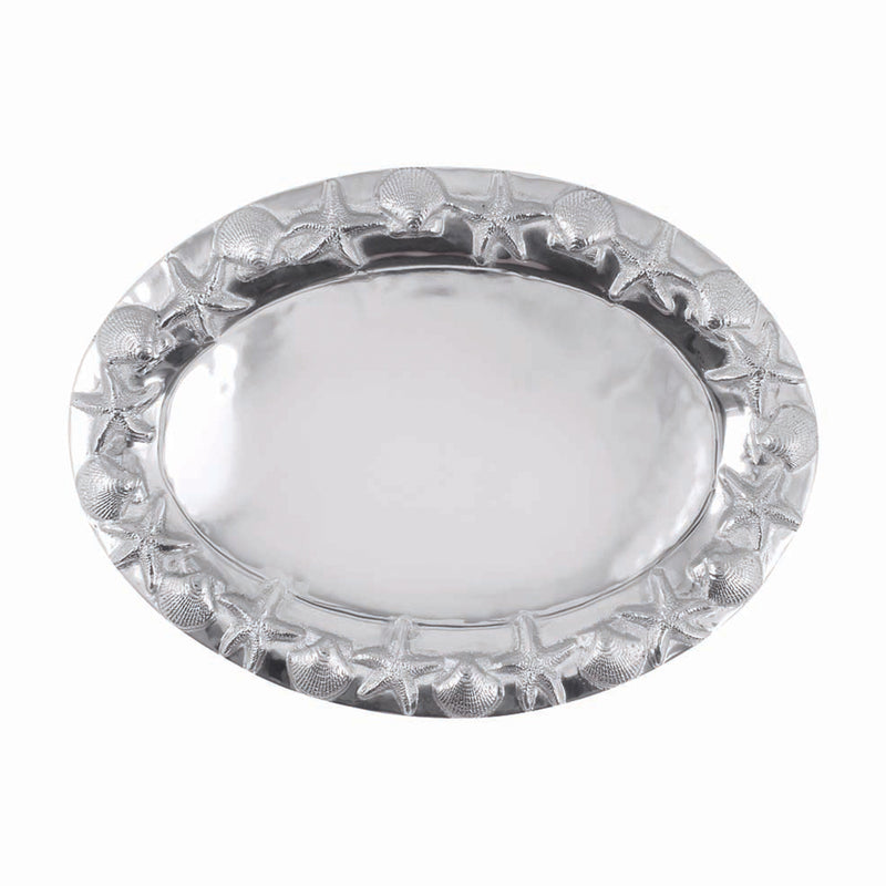 Mariposa oval sea-border server in silver-tone with raised scalloped rim.