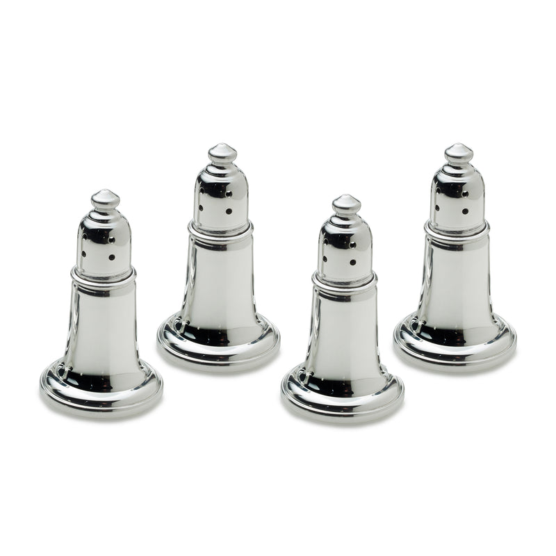 Set of 4 metal salt and pepper shakers with polished pewter finish