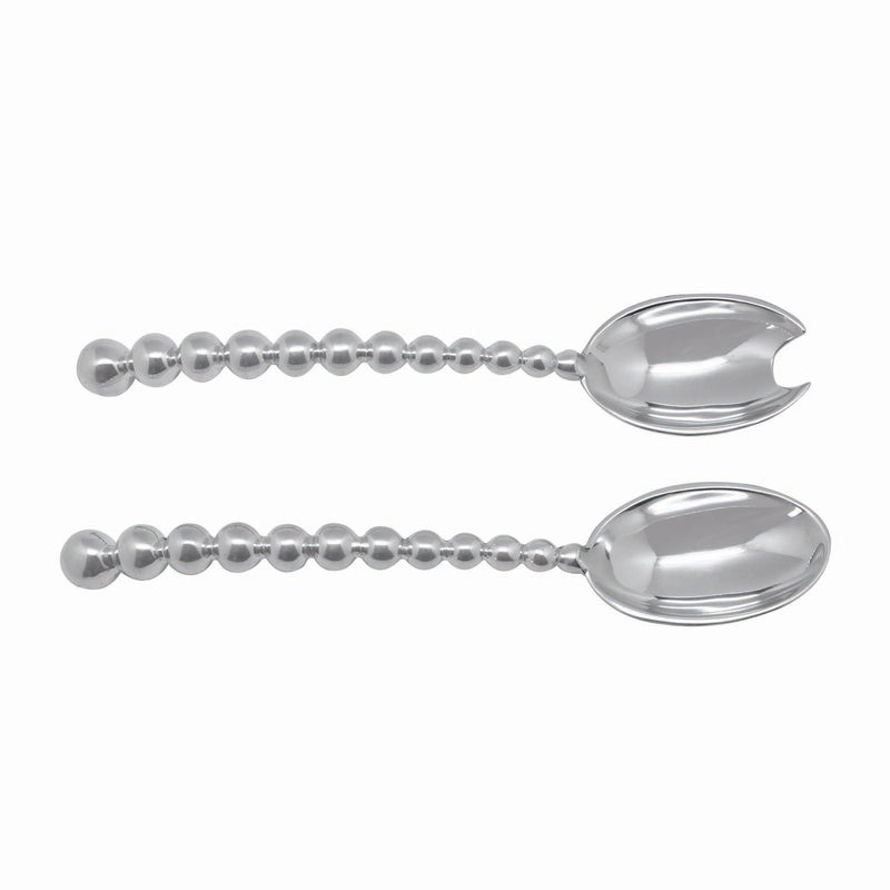 Mariposa large salad servers with silver-tone bead string and oval serving spoons