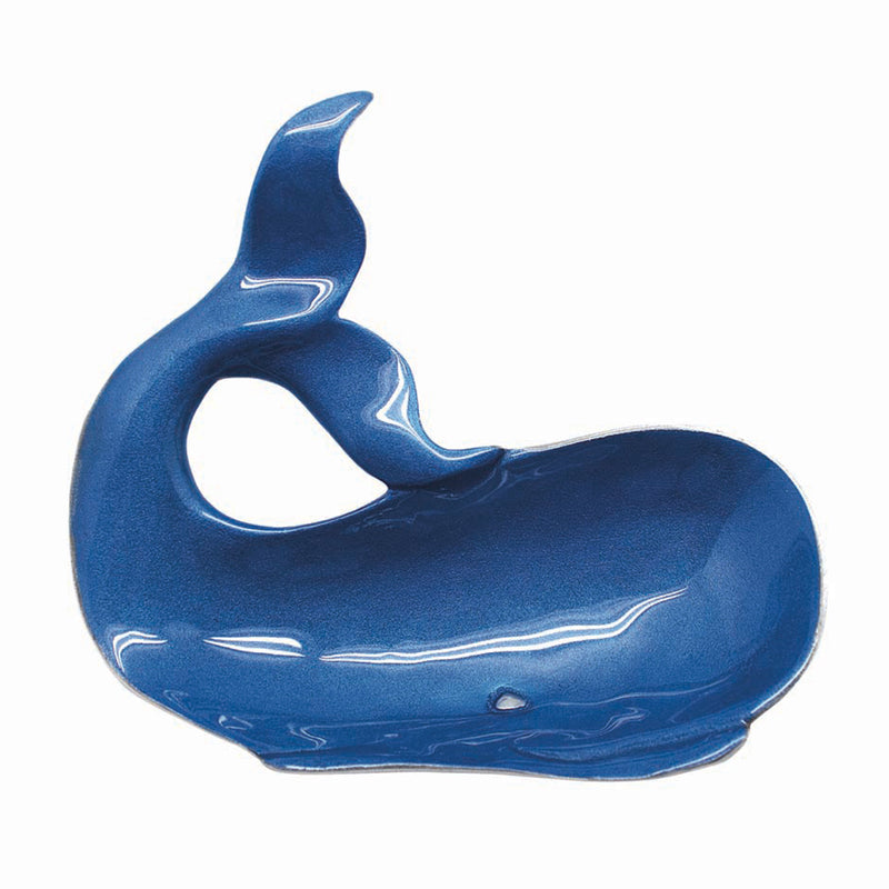Cobalt enamel whale dip dish with round serving opening