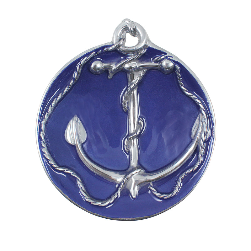 Mariposa enamel anchor dip dish, cobalt blue with silver anchor ornament