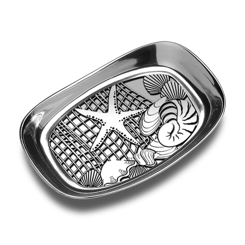 Wilton Armetale seashore bread tray with engraved seashell and sea creature design