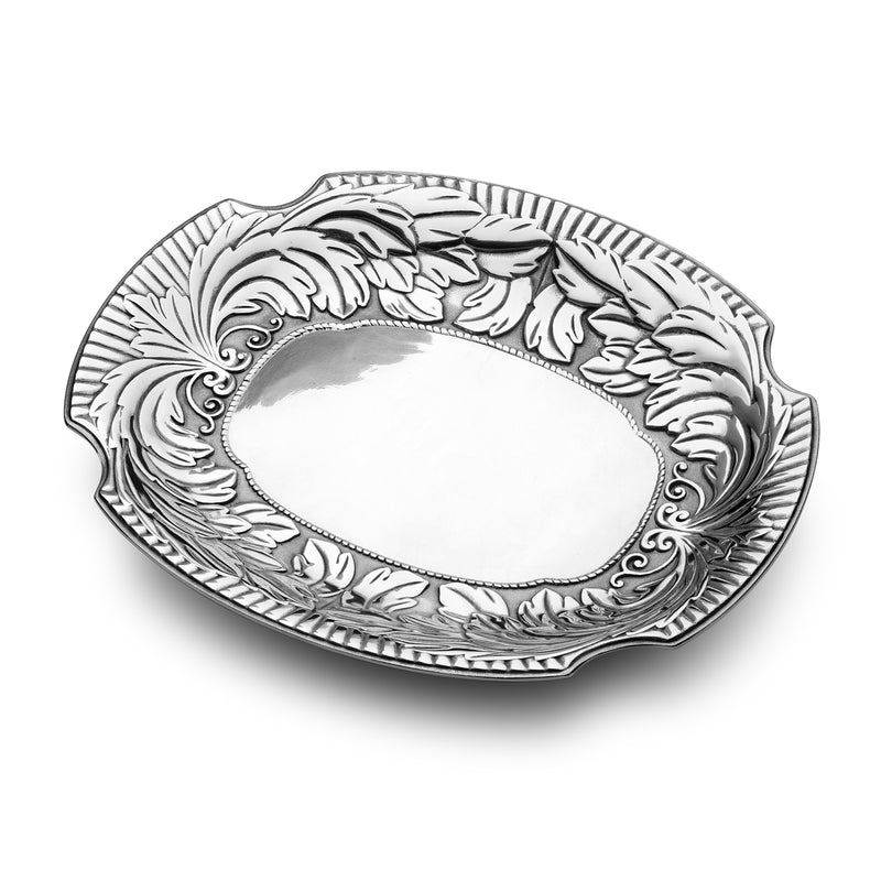 Wilton Armetale Acanthus large oval serving tray with ornate silver filigree rim