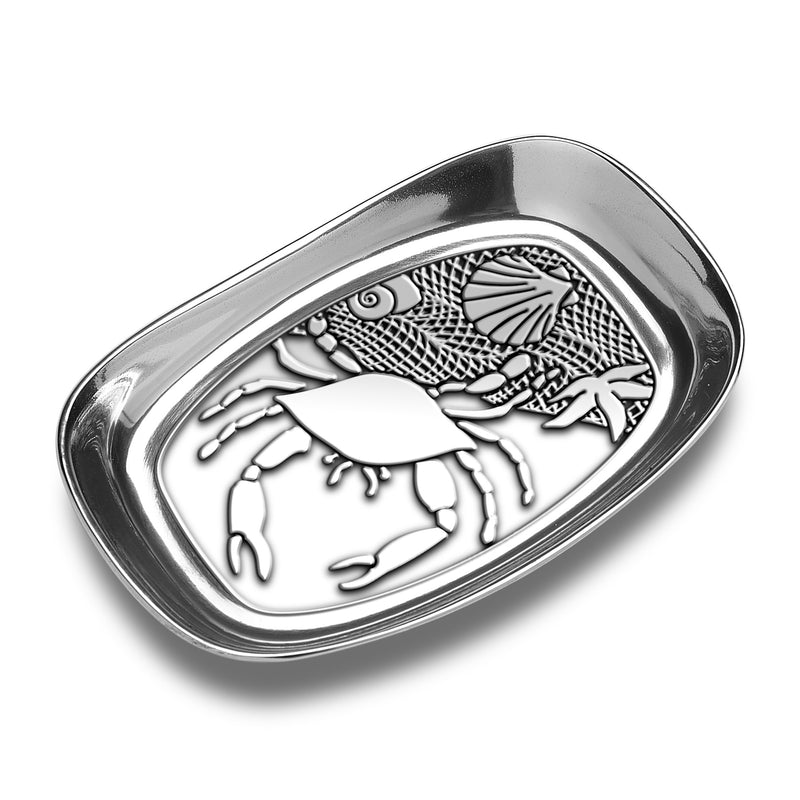 Stainless steel crab shell bread tray with sea life engraving