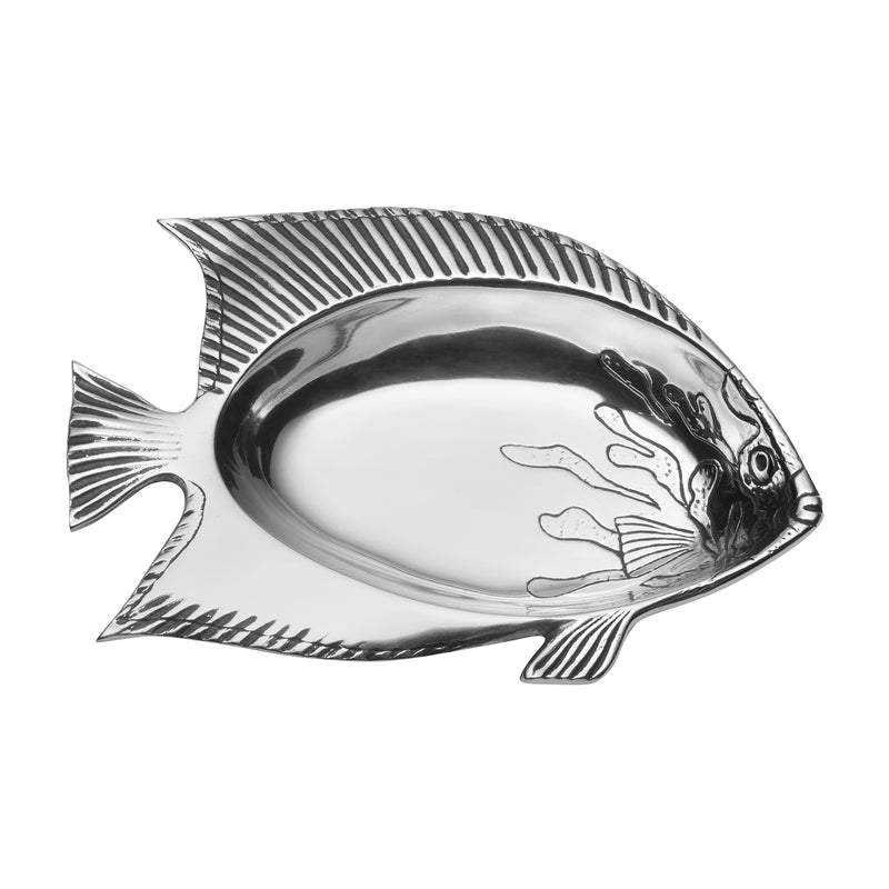 Wilton Armetale Sea Life small fish bowl, polished silver fish shape with raised markings