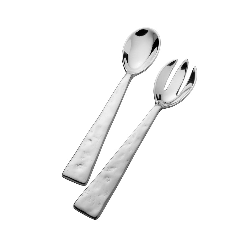 Wilton Armetale 2-piece salad servers with round bowl and textured handles, stainless look