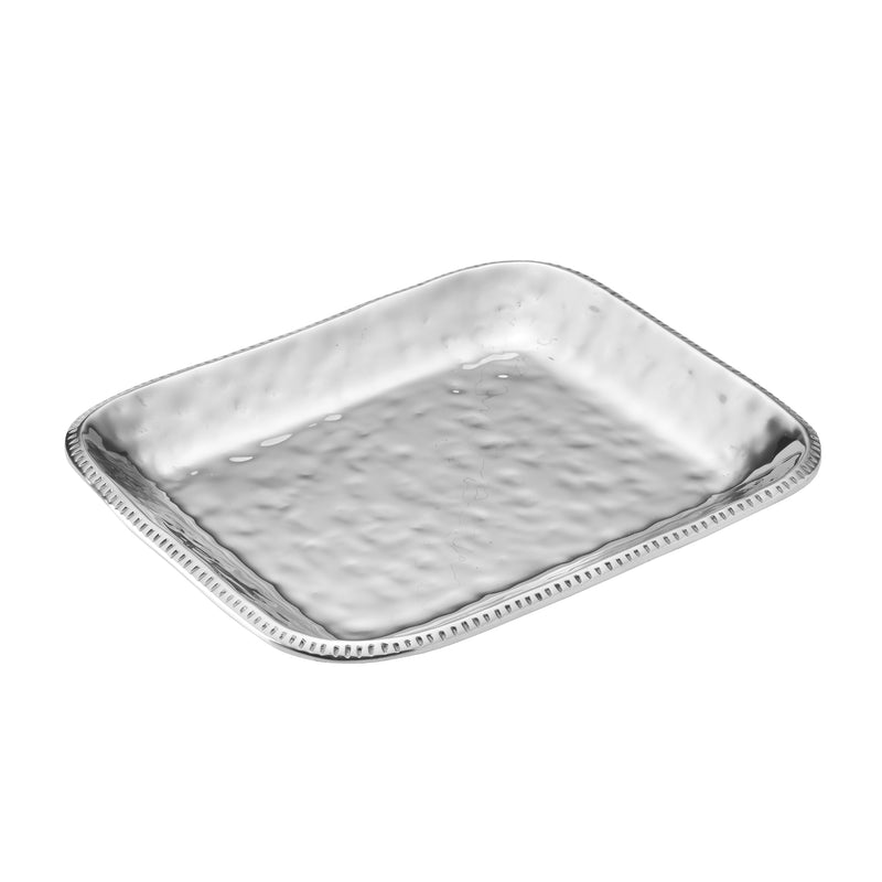 Wilton Armetale River Rock large rectangular metal tray with raised beaded rim, silver tone