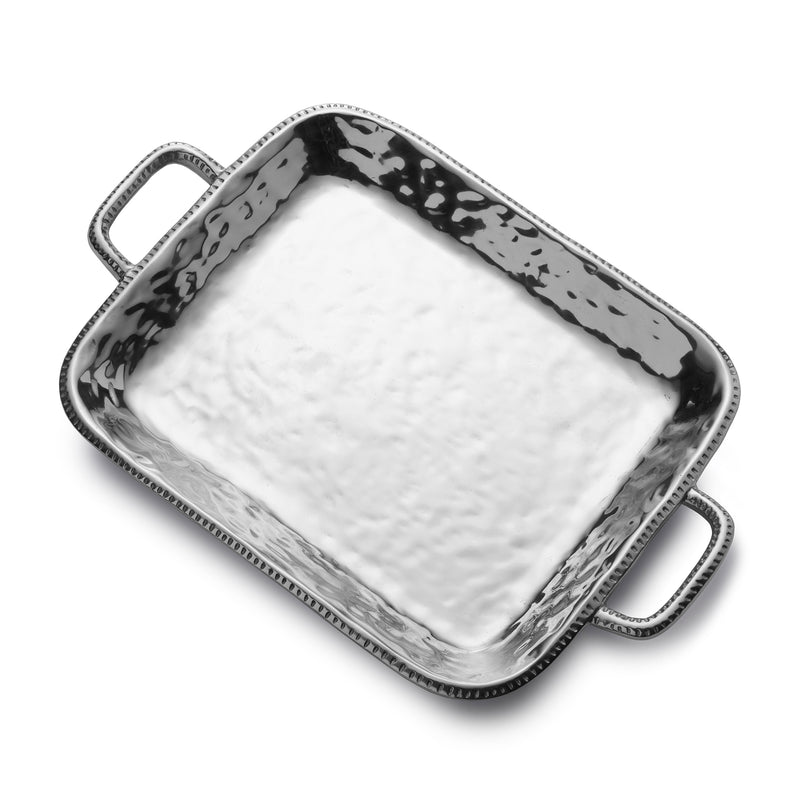 Wilton Armetale River Rock rectangular serving tray with handles, hammered silver finish