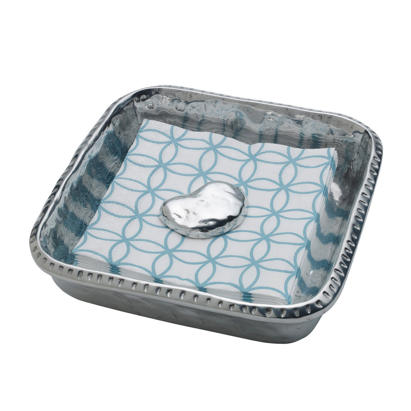 Wilton Armetale River Rock metal napkin holder with weighted base and blue insert