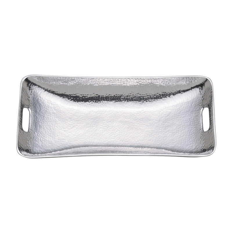 Towle Hammersmith hammered metal tray, rectangular with side handles, silver tone.