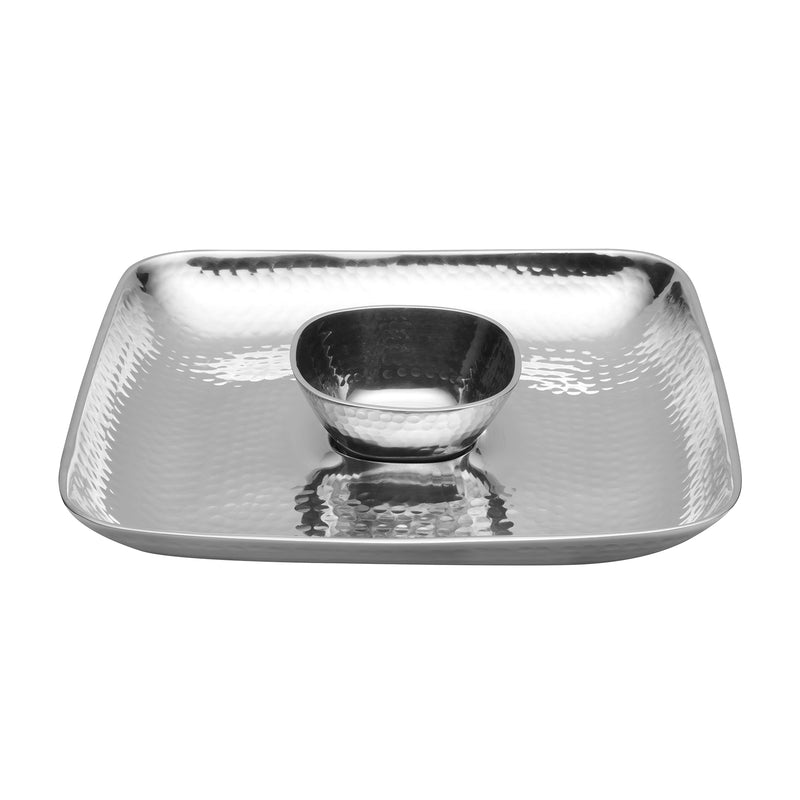 Towle Hammersmith chip and dip platter, silver-toned with central dip cup