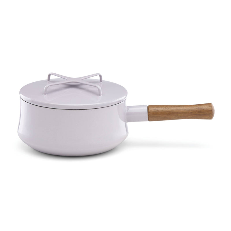 Dansk Kobenstyle lavender saucepan with lid and wood handle, enamel finish