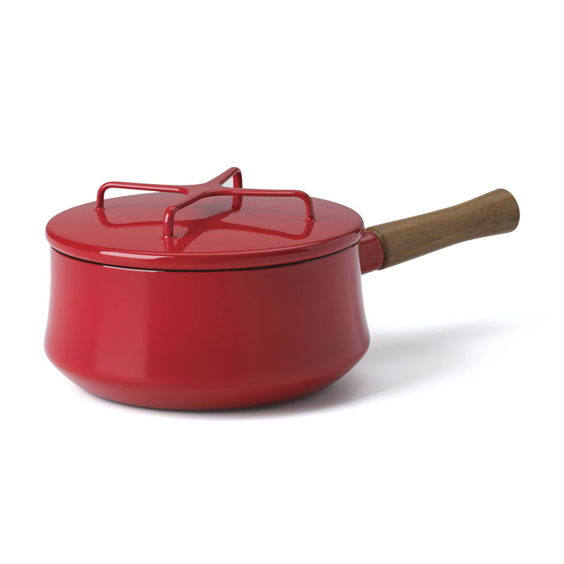 Red hot chocolate pot with lid and wood side handle