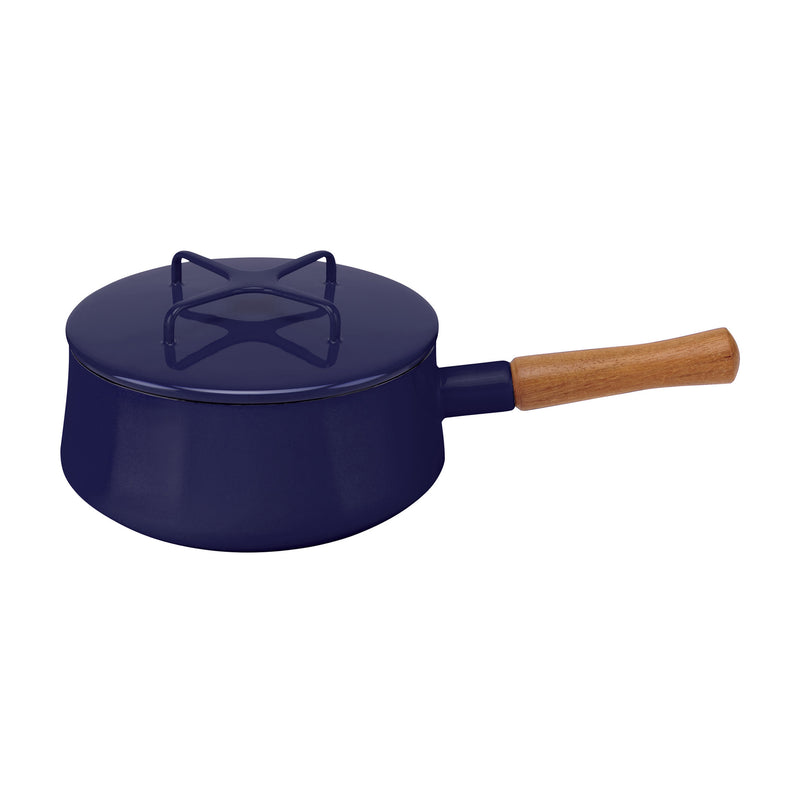 Dansk Kobenstyle midnight blue saucepan with lid, wooden handle and vented lid top