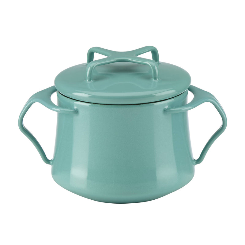 Dansk Kobenstyle teal mini casserole pot with lid, two side handles and knob top