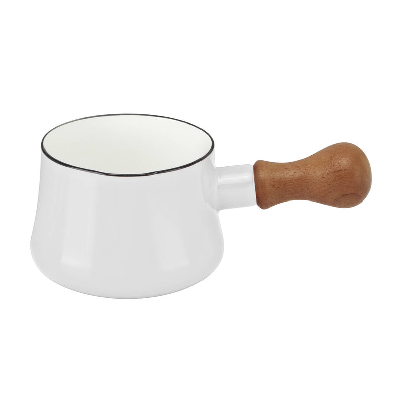 Kobenstyle white butter warmer with wooden handle and lidded pot