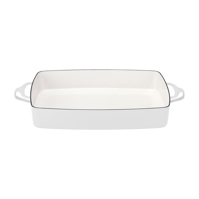 White rectangular baker dish with domed lid and side handles