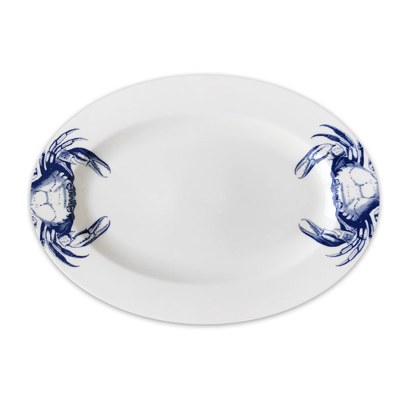Caskata blue-and-white porcelain oval platter with crab motif on edges