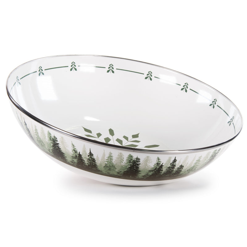 Golden Rabbit Forest Glen catering bowl, white with green pine tree and leaf motif