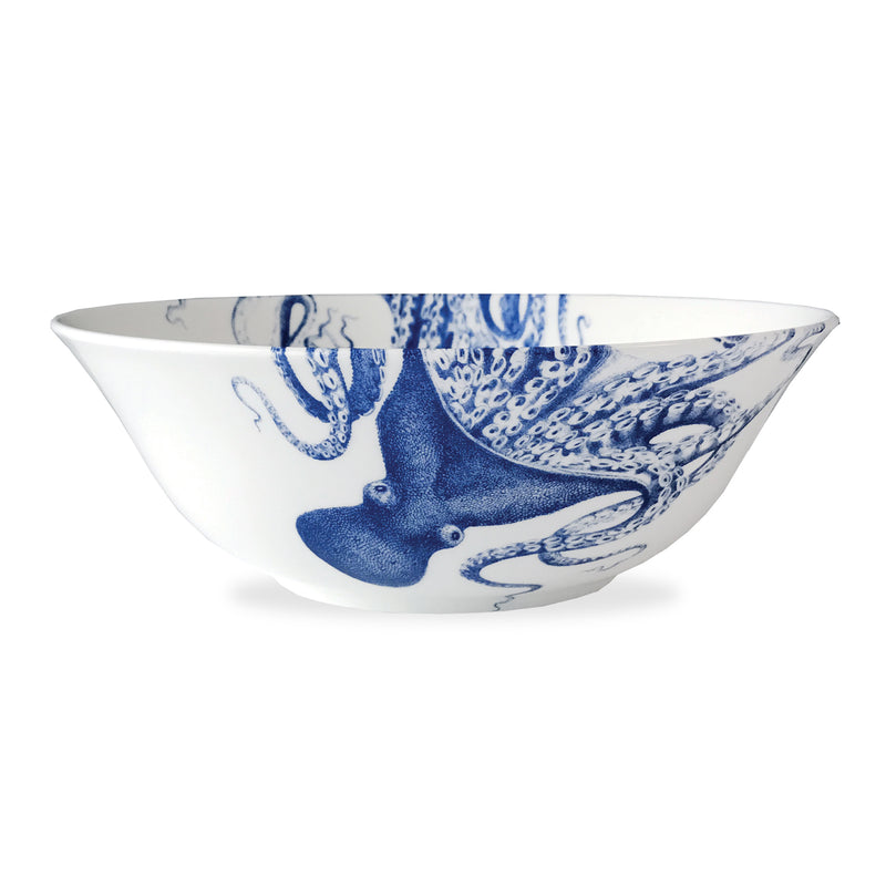 Caskata blue-and-white porcelain serving bowl with bird motif, medium size