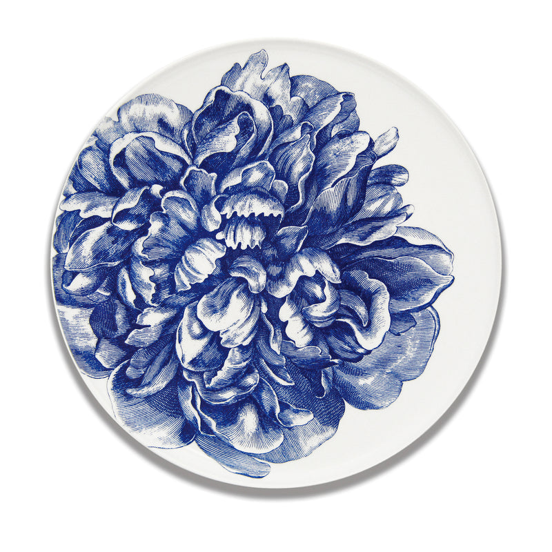 Caskata Peony Blue porcelain serving bowl with blue floral design on white
