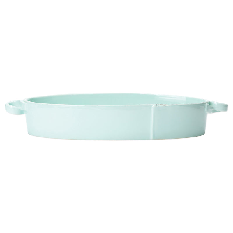 Vietri Lastra aqua oval handled baker with side handles