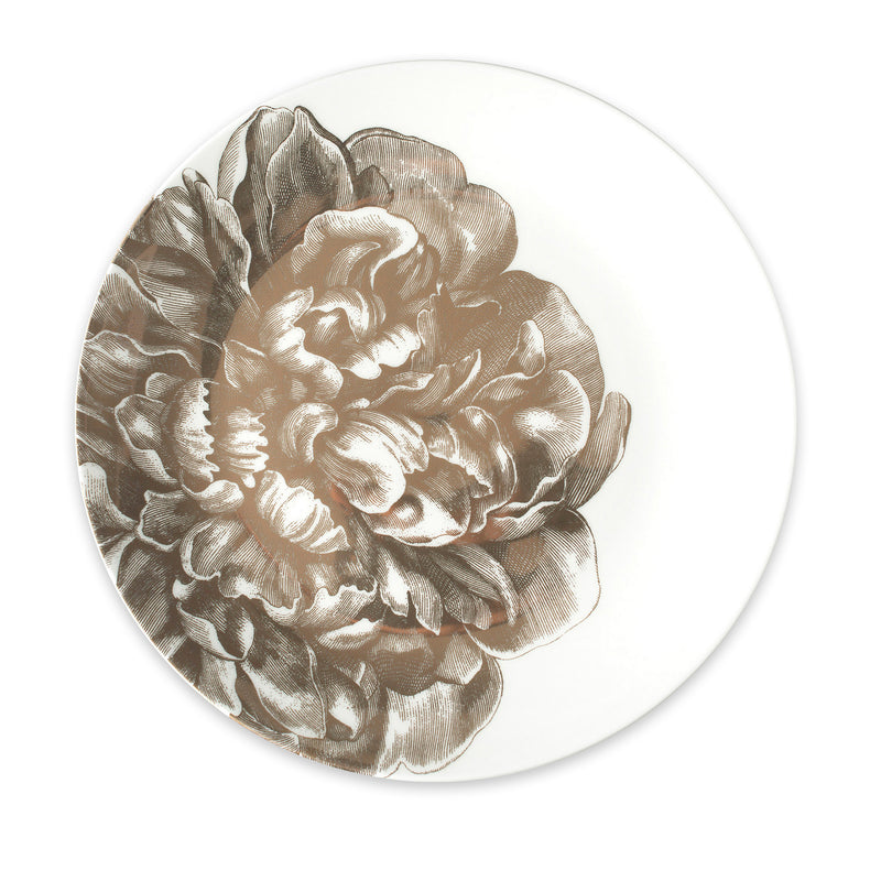 Porcelain coupe platter with gold and white peony floral design