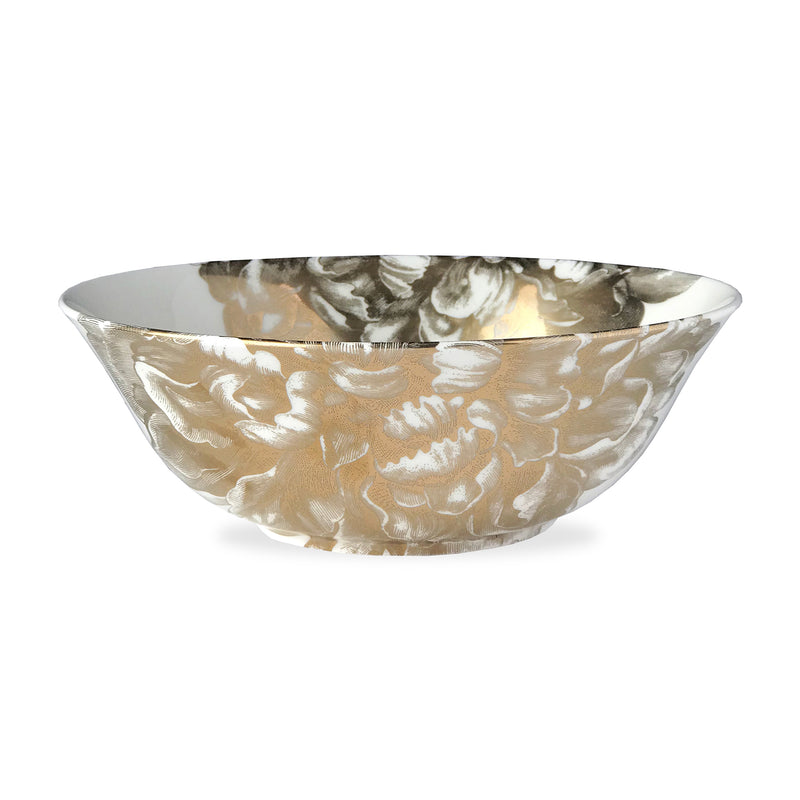 Caskata porcelain medium serving bowl with gold peony floral pattern